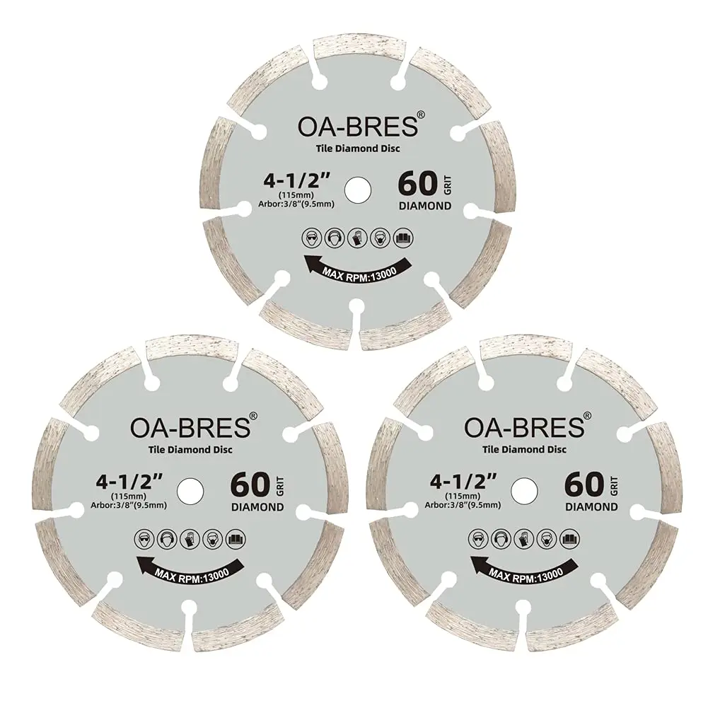 

3-Pack 4.5-Inch 60-Grit Diamond Circular Saw Blades for Tile, Stone, Cement Cutting