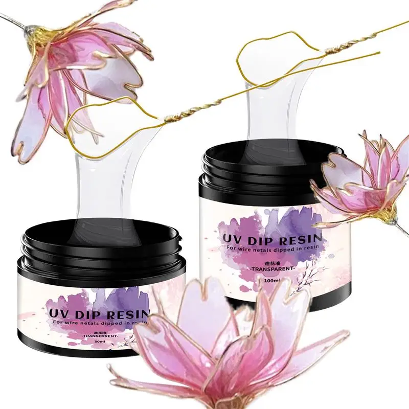50/100ml UV DIP Resin Glue For Wire Flowers Transparent Liquid High Gloss Ultraviolet Curing Crystal UV Glue Jewelry Making