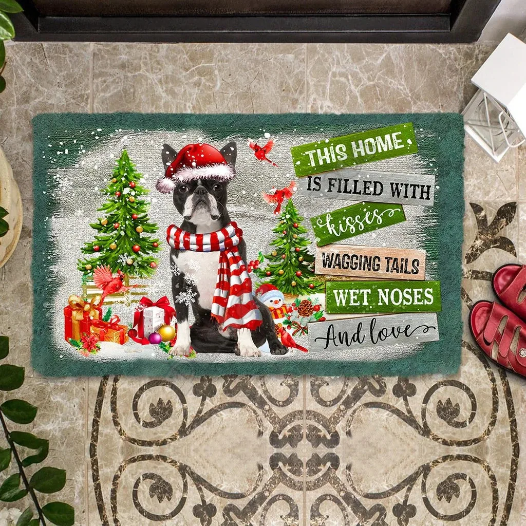 This Home Is Filled With Kisses Border Collie Doormat Floor Carpet Indoor Outdoor Doormat Non-slip Love Dog Gift Christmas