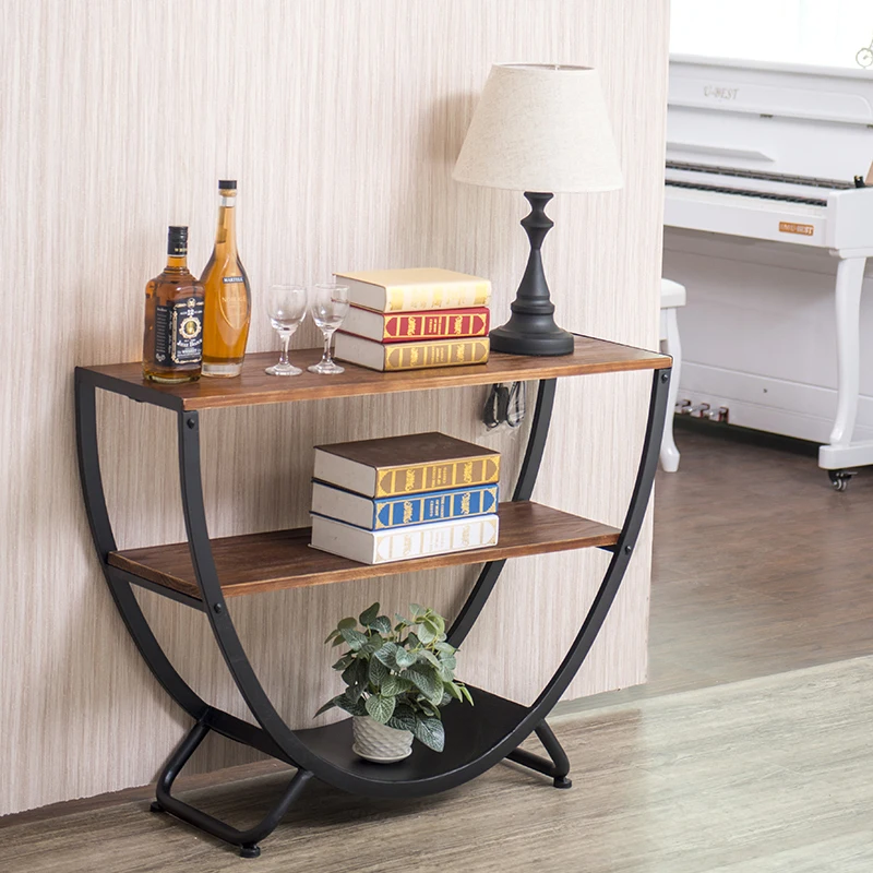 

Home front door retro table living room wrought iron semi-round tea room wall side cabinet Chinese solid wood door rack