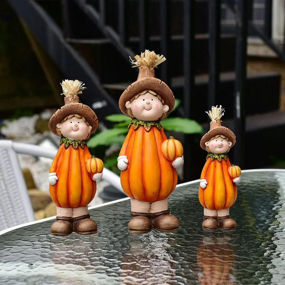 3pcs Ceramic Pumpkin Scarecrow Doll Creative Cute Scarecrow Figurine Unique Exquisite Straw Doll Ornament Harvest Festival