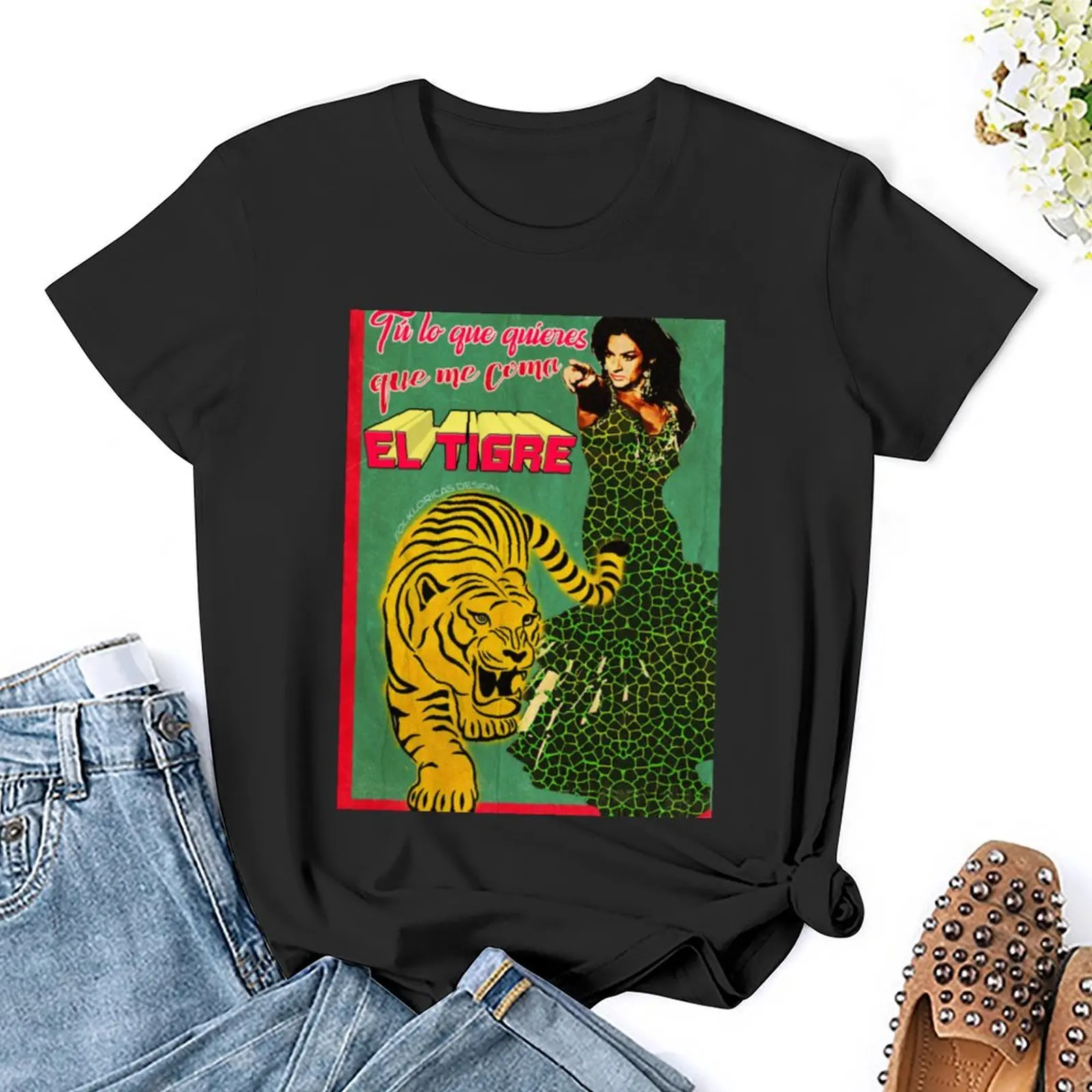 Lola Flores Let the tiger eat me T-Shirt female funny oversized t-shirts for Women pack