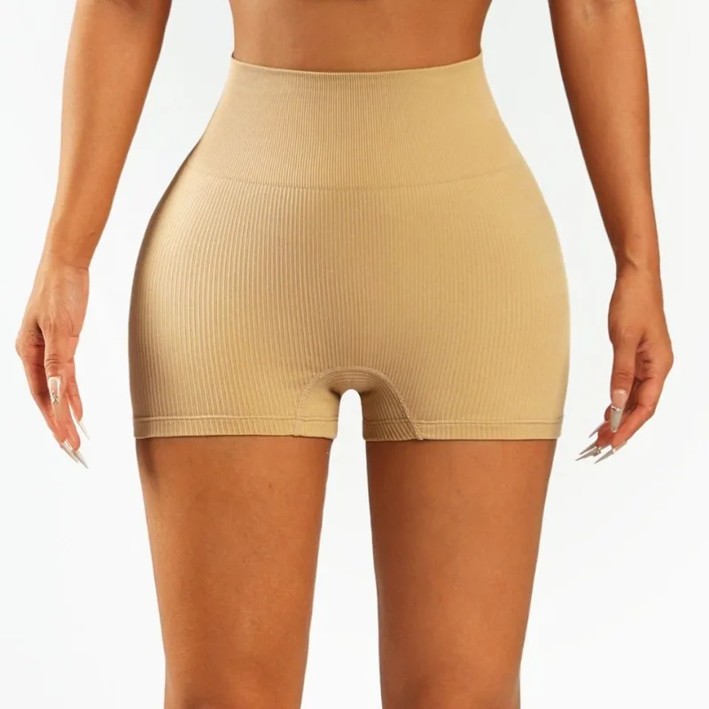 Fashion Red High Waist Yoga Shorts for Women Trendy Gym Workout Running Sports Athletic New Ribbed Stretch Fabric Fitness Tights