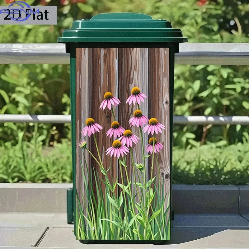 1pc of Trash Can Sticker with a Design Featuring Wooden Fences And Pine Cones, Measuring 37×82 Cm. This Self-Adhesive Wall Dec