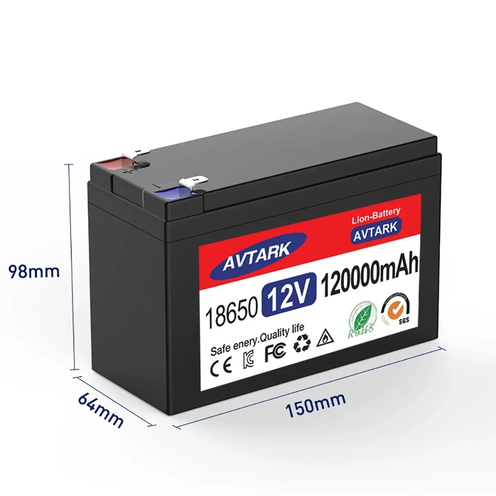 NEW 12V 120Ah 18650 Lithium Battery Pack Built-in High Current 30A BMS for Sprayers, Electric Vehicle Batterie+12.6V Charger