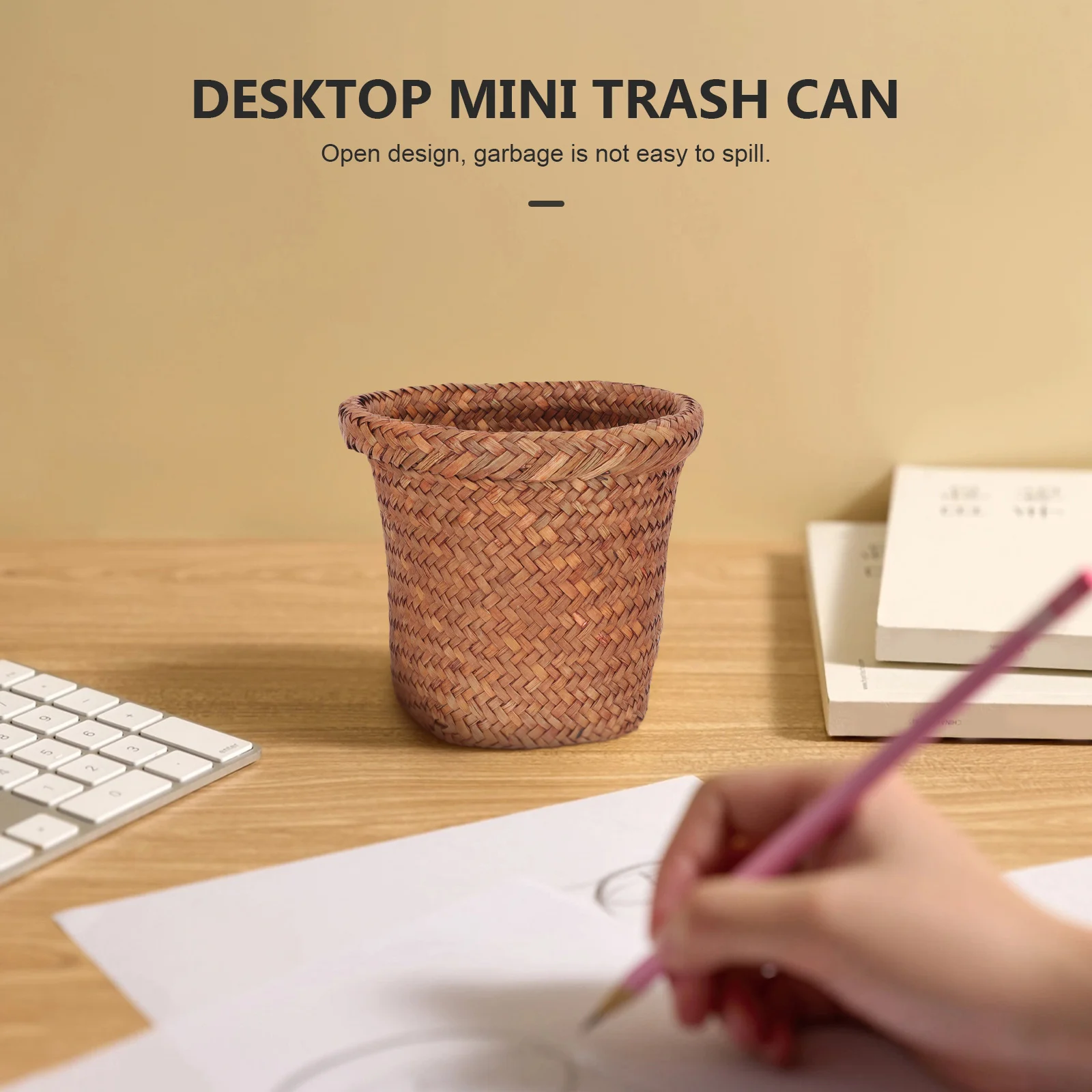 

Woven Trash Basket Compact Lightweight Household Waste Basket For Office Home Floor Room Decor Storage Container