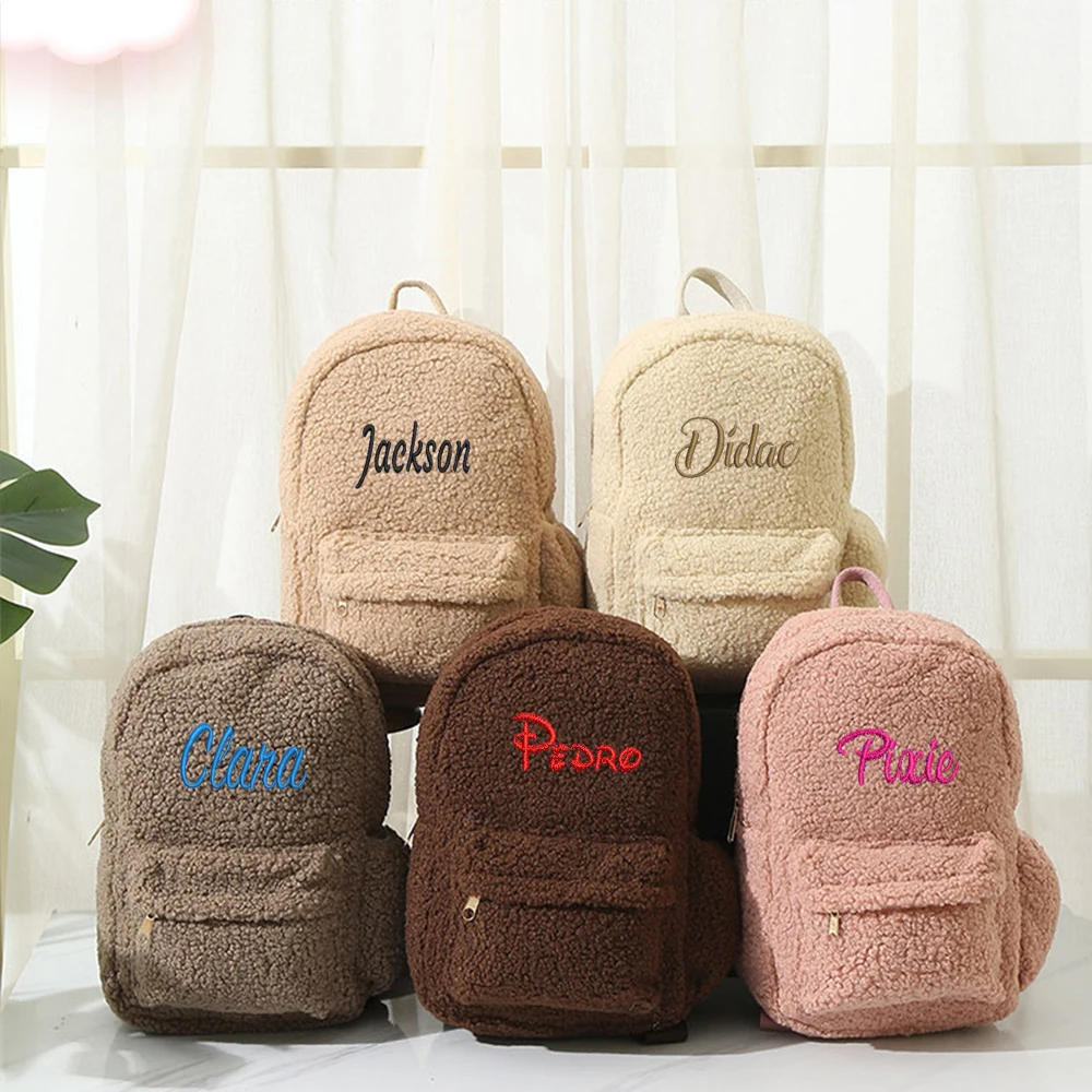 

New Arrival Lamb Wool Backpack for Boys Girls Personalized Embroidered Name Plush Children's Outdoor Backpack Custom Schoolbags