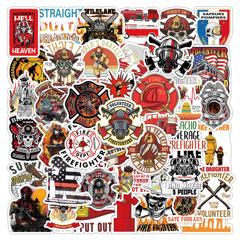 50PCS Cartoon Fireman Sticker Graffiti iPad Luggage Desk Notebook  Car Computer Pattern Scrapbook Toy Decoration