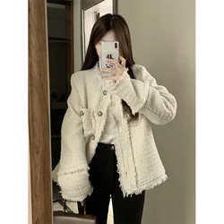 Women Coats Round Neck Full Sleeve Wool Jackets Single Breasted Slim Fit Thick Coat Open Stitch Elegant Outerwear 2024
