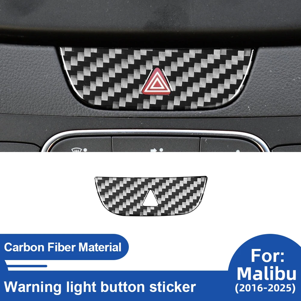 For Chevrolet Malibu 2016-2025 LHD Hazard Warning Light Button Sticker Black Carbon Fiber Trim Cover Interior Accessories Upgrad