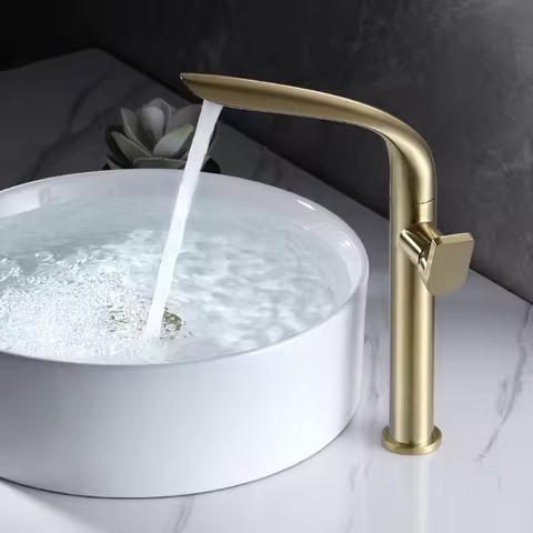 Brushed Gold Baisn Faucet Brass Bathroom Basin Faucet Deck Mounted Single Hnadle Hot Cold Water Mixer Tap Chrome/Black