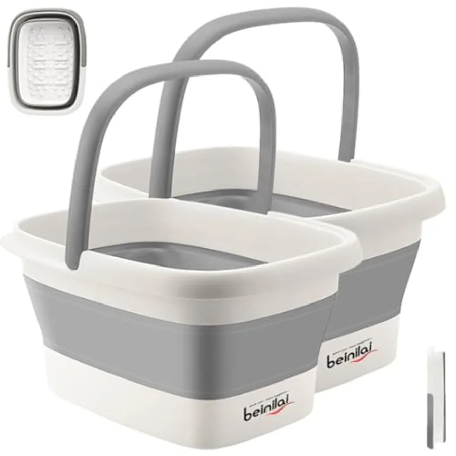 

Collapsible Feet Bath Basin for Soaking Feet, Feet Soak Tub, Plastic Feet Bucket with Handles and Massage Acupoint, Foldable La