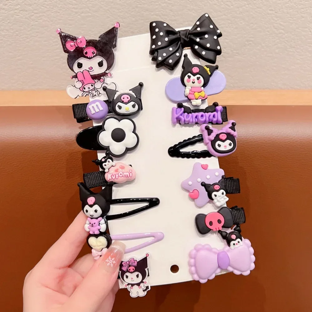 14Pcs/set Kawaii Cute Kuromi Stretch Bow Hair Tie ForKids My Melody Double Ponytail Leather Band HairAccessories Student Gift