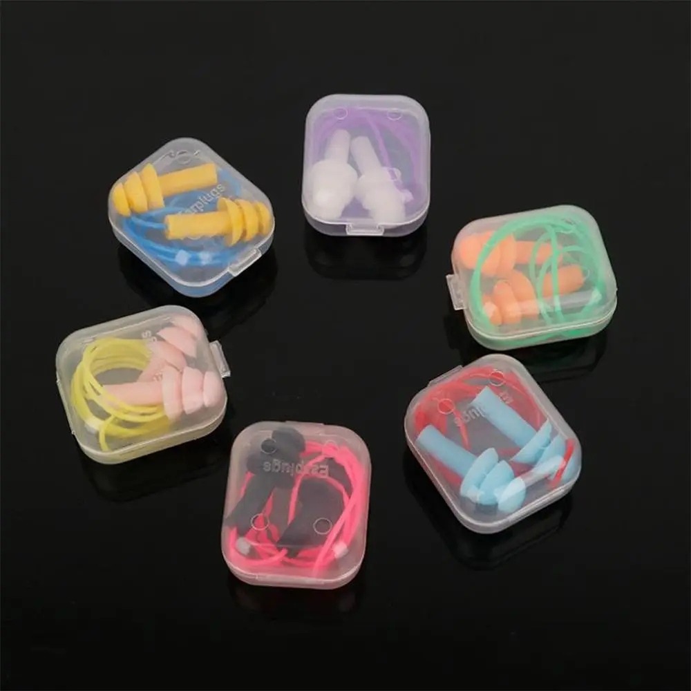 6Pairs/set Box-packed Waterproof Earplugs Noise Reduction Silicone Soft Ear Clips PVC Rope Earplugs Protective Swimming Supplies