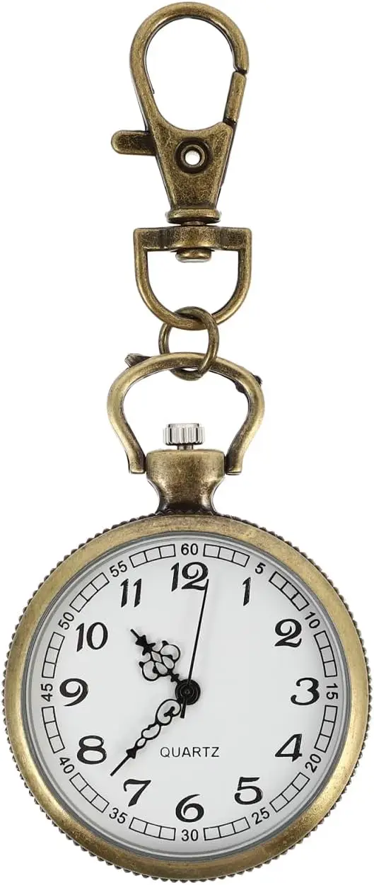 

Clip- on Open Face Quartz Pocket Watch with Key Buckle- Unisex Fob Watch Hanging Pocket Watch Decorative