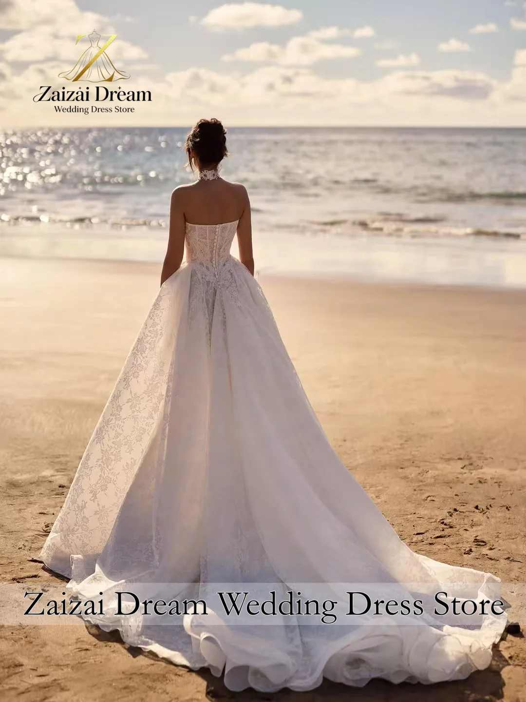 Customzied Romantic Strapless Wedding Dress Lace Applique Bridal Gown with Detachable Skirt Vestido De Novia