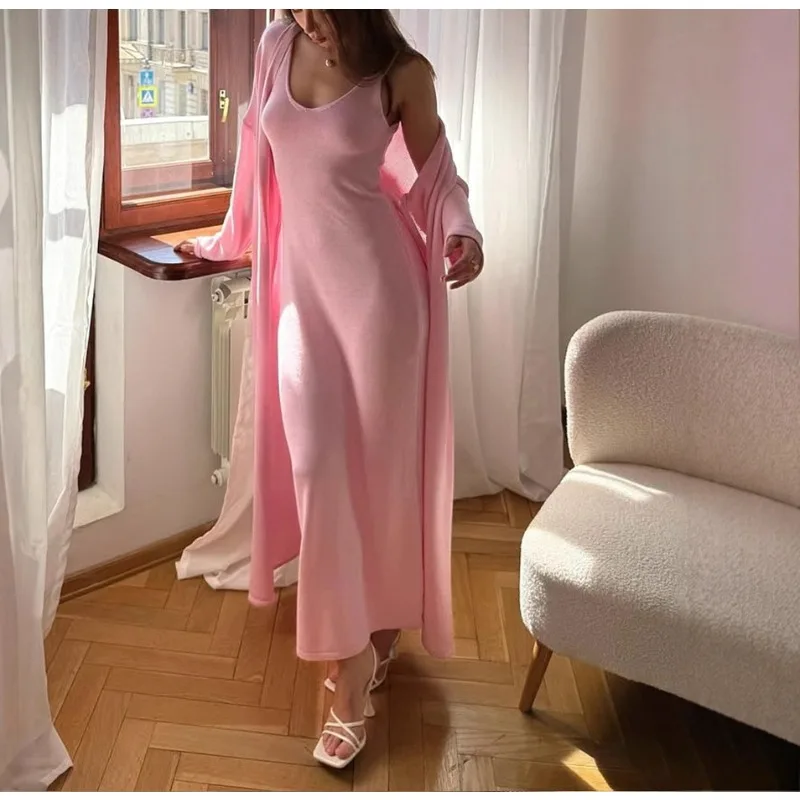 

2025 Fall/Winter New Premium Knitted Long Sleeve Cardigan Slip Dress Set