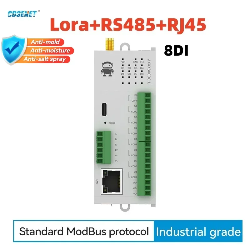 

8DI RS485 433M Lora Analog Switch Acquisition Remote IO Module Ethernet RJ45 CDSENET M31-AXXX8000G-L Modbus RTU Long Distance