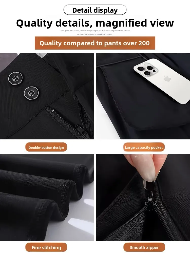 بنطلون بدلة أسود أنيق للنساء عالي الخصر مستقيم الساق بنطلون صيفي رفيع على الطراز الكوري بنطلون واسع الساق للتنقل #1