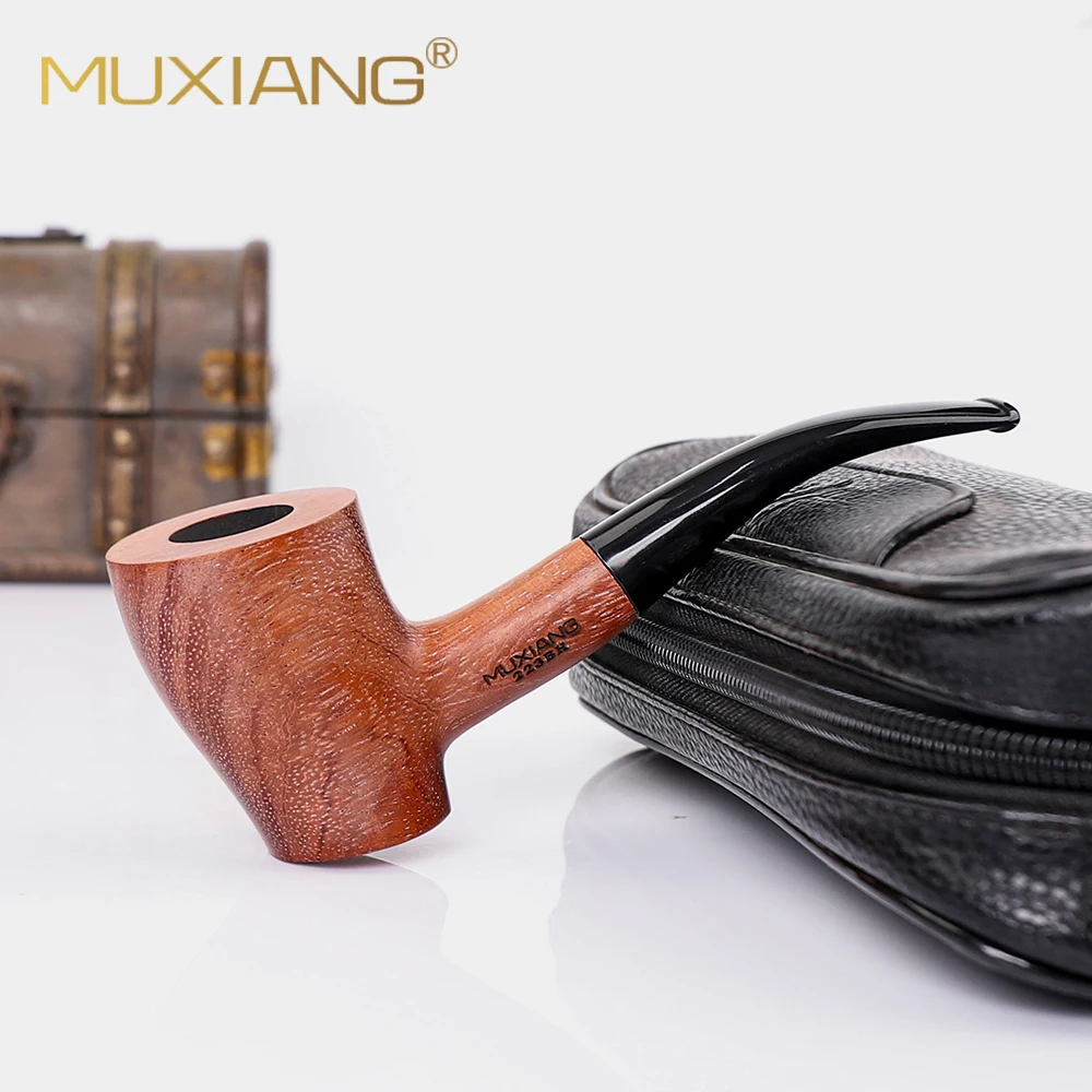 MUXIANG handmade tobacco pipe imported rosewood pipe hammer pipe 9mm pipe channel curved handle pipe Father's Day gift