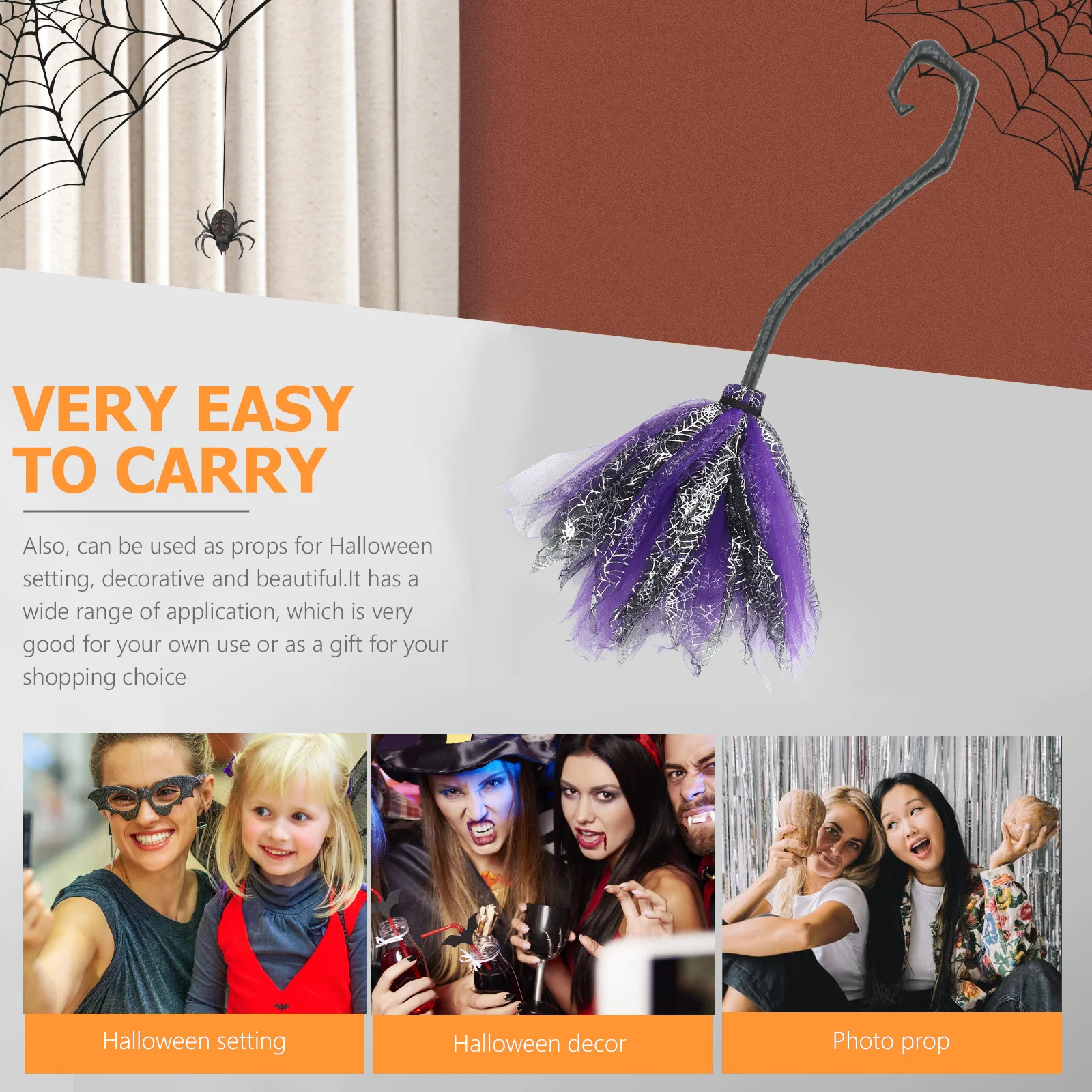 Detachable Witch For Halloween Party Mesh For Halloween Witch Broom Prop Party Cosplay Costume Accessory Decorative Broom