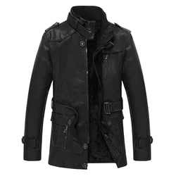 2023 Men Winter Fleece Warm Stand Collar Pu Leather Jacket Men Motor Outdoor Windproof Casual Leather Jacket Male Plus Size 4XL