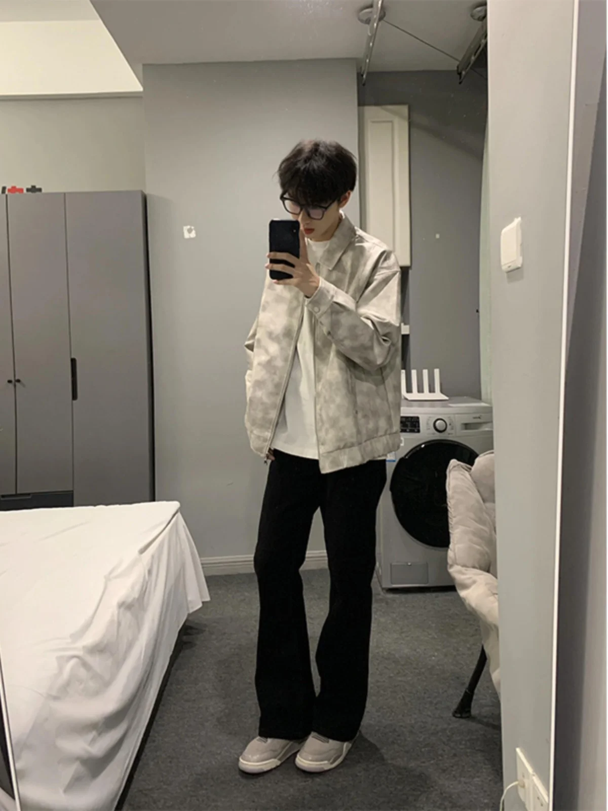 

Cleanfit белый кожаный джет с принтом тай-дай, мужской весенне-осенний американский модный брендовый элитный мотоциклетный джет из искусственной кожи