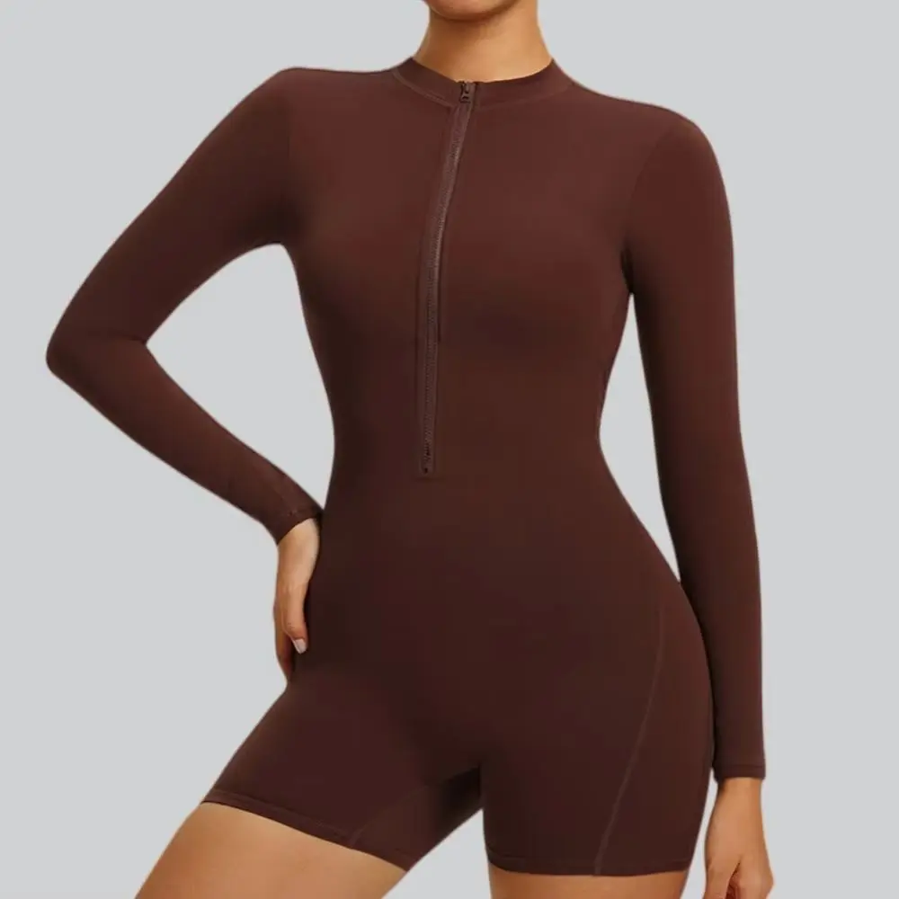 

Zipper Long Sleeved Jumpsuit Women's Sexy Scrunch Push Up Fitness Sportswear Gym Workout One-Piece Backless Yoga Suit Bodysuits