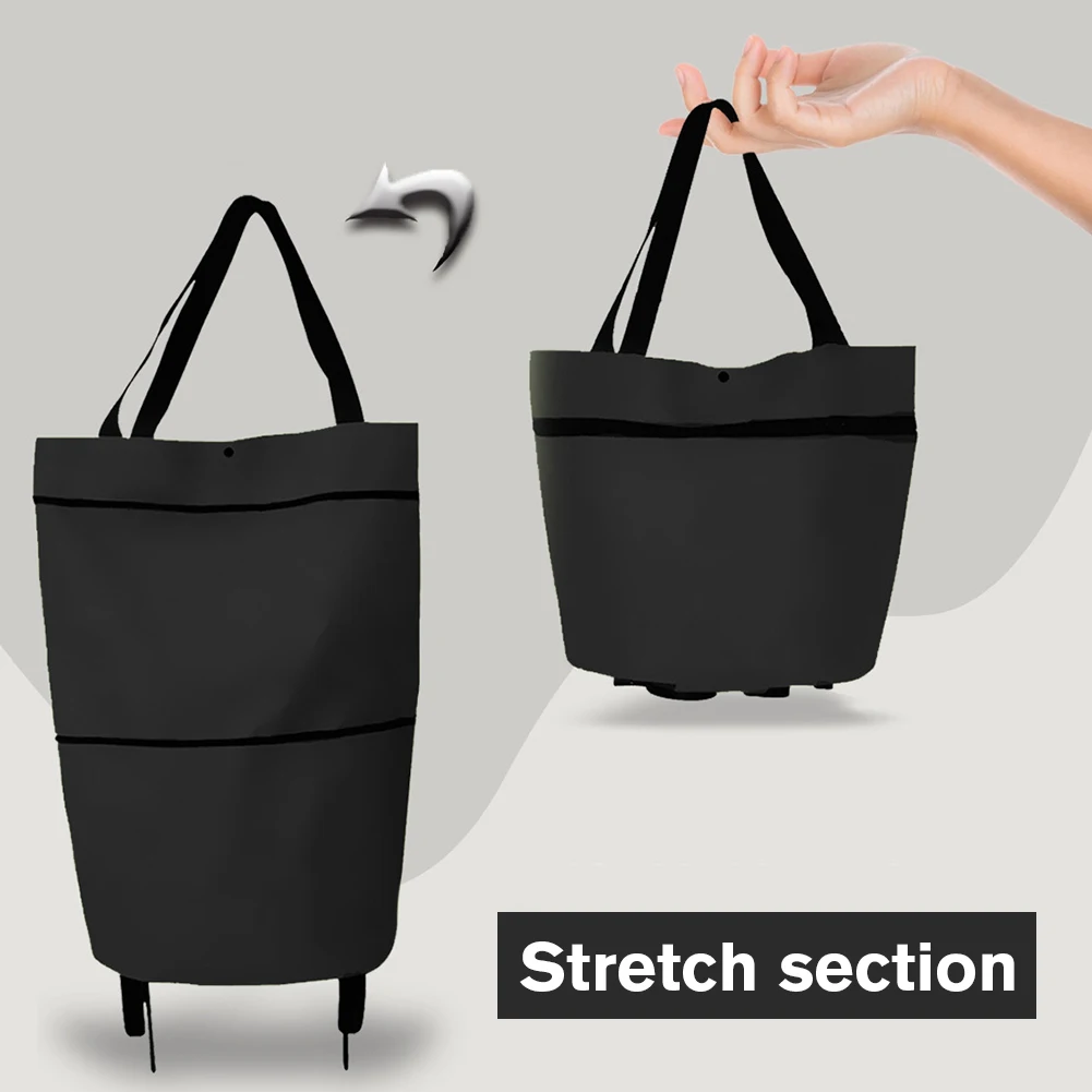 Foldable Shopping Trolley Bag with Wheel Large Reusable Oxford Easy Installation Supermarket Tug Bag Waterproof Grocery Cart Bag