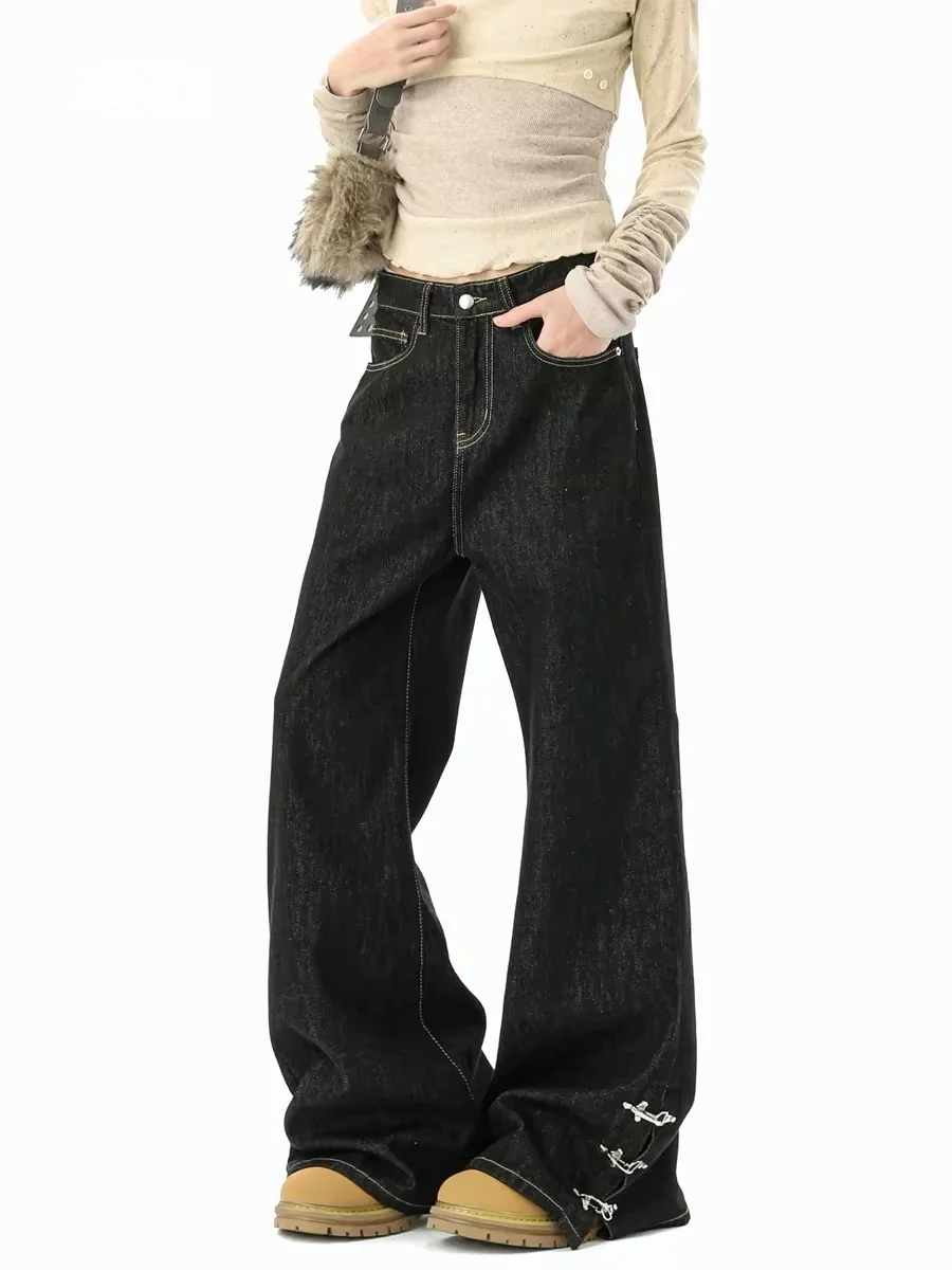 

Cleanfit American Design Jeans Women's Spring Thin Loose Drapey Bell Bottoms Aircraft Buckle High Waist Denim Pants
