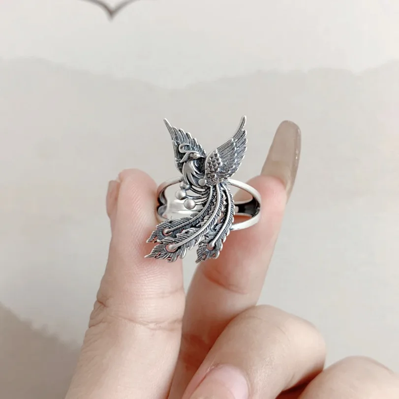 Vintage Silver Color Peacock Phoenix Ring for Women Adjustable Rings Engagement Wedding Ring Anniversary Jewelry Gifts