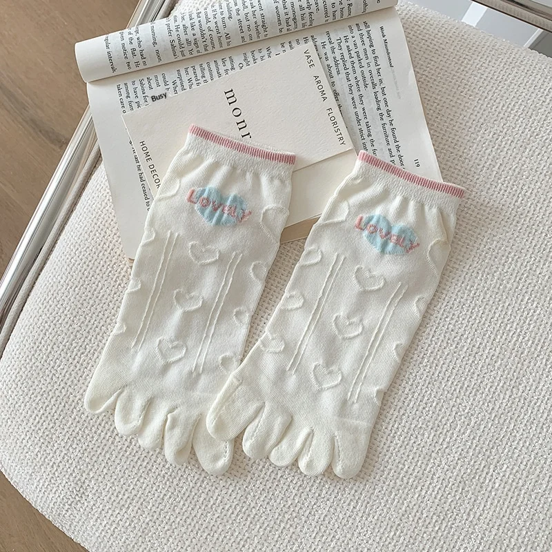 College Style Five Toe Split Shoe Insoles Women Girls Cute Bowknot Heart Floral Short Ankle Foot Pads