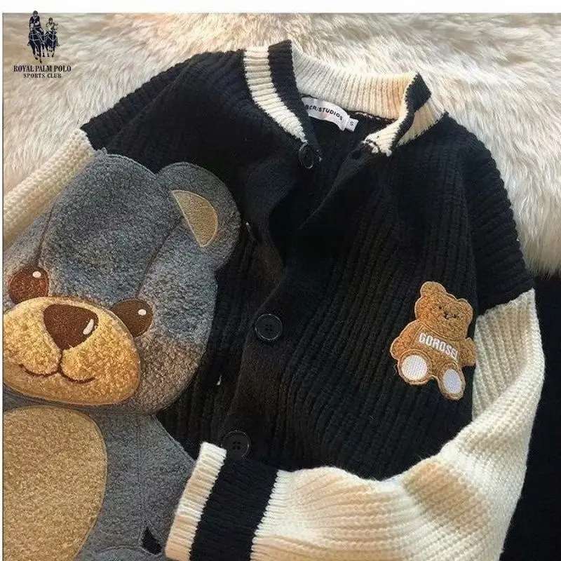 Bear Cardigan Sweater Men Women Design Knitted Sweater Lazy Couple Jacket Trendy