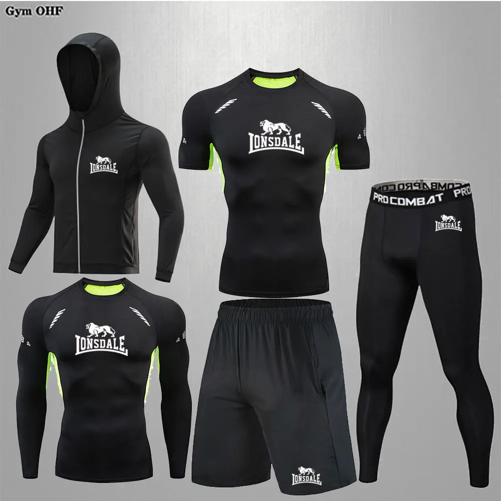 Men Clothing Sportswear Gym Fitness Compression Suits Running Set Sport Outdoor Jogging Quick Dry Tight 5-Piece Set Rashguard