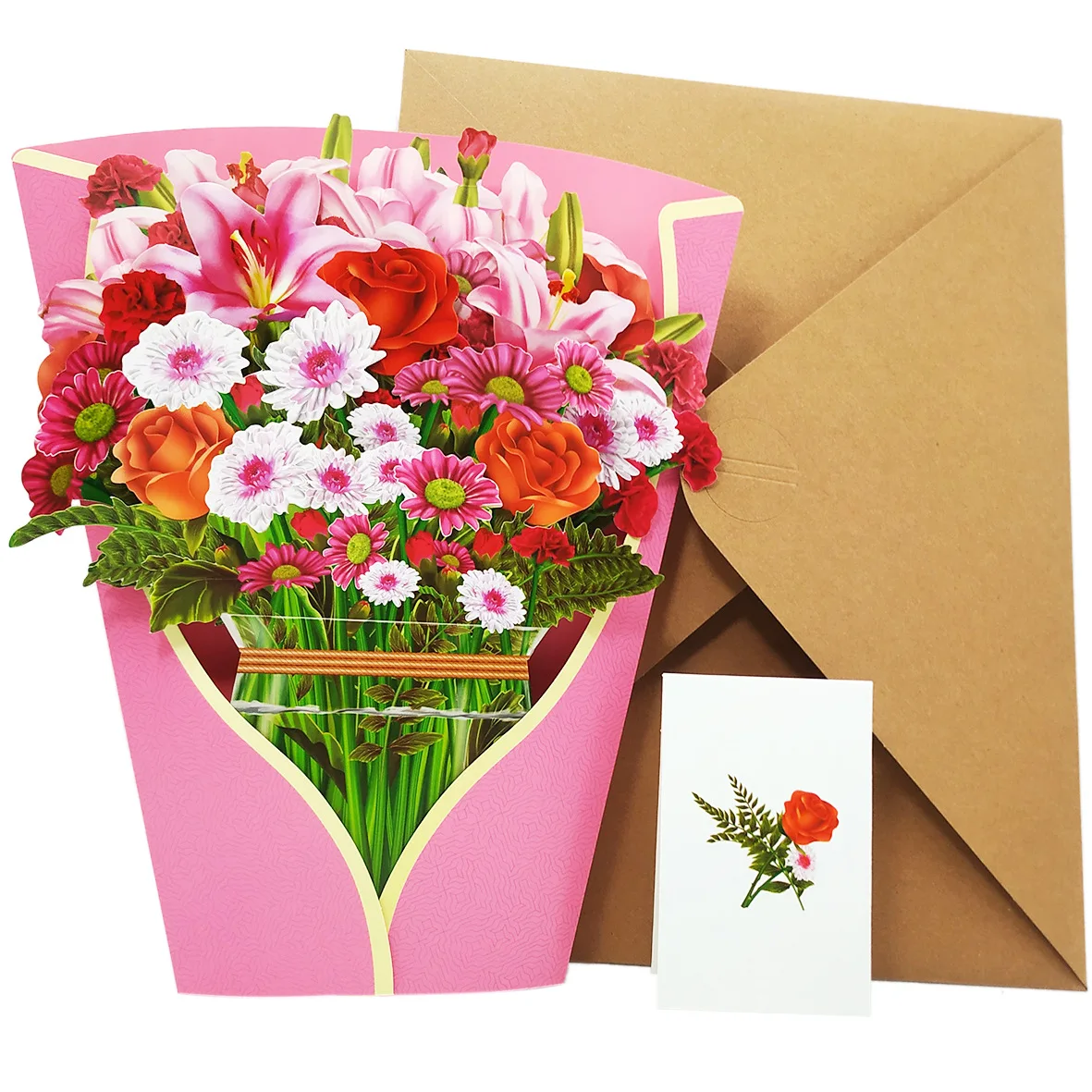 3D-Pop-up-Blumen-Grußkarte für den Muttertag, Papier, Blumenstrauß im mehreren Stil, Geburtstagskarte, Dankeskarte, Postkarte, Blumenstrauß, Dankesgeschenk
