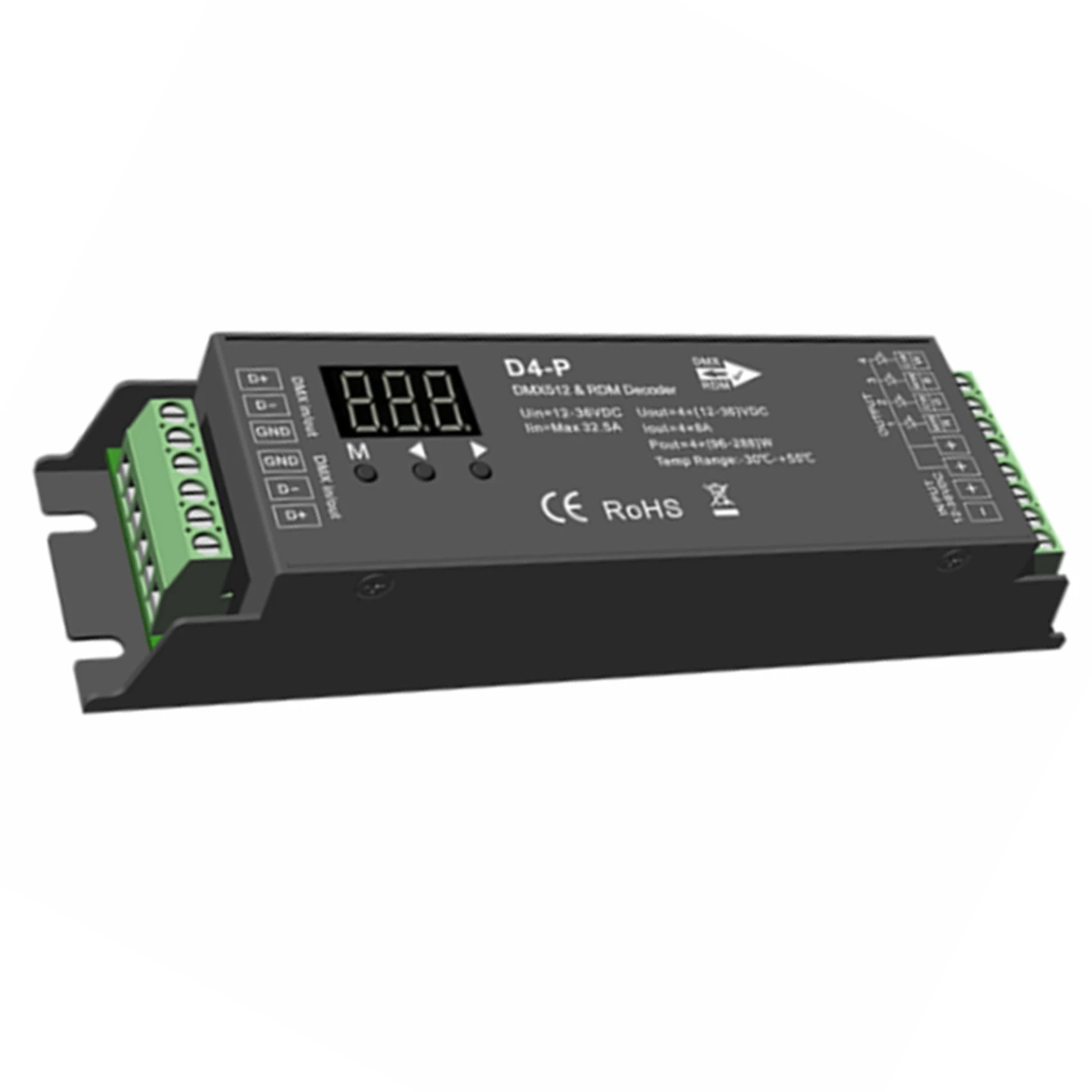 ABPQ-2X D4-P 4-канальный ШИМ-контроллер постоянного напряжения DMX и RDM светодиодный декодер цифровой дисплей порт RJ45 DC12-36V вход 8Ax4ch