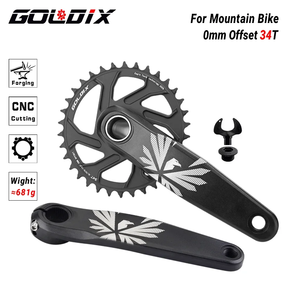 GOLDIX Fiets Crankstel 170/175mm Crank lengte 0mm Offset Direct Installeren Kettingblad 30/32/34/36/38T Voor Mountainbike Crankstel
