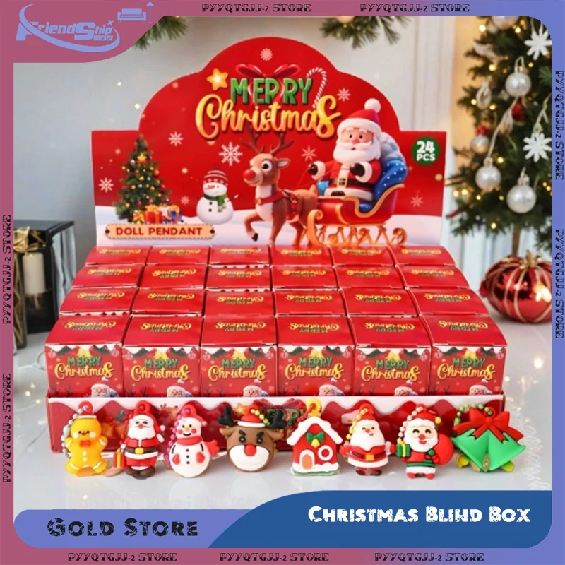 

Рождественский брелок для ключей, 24 шт./кор., набор слепых коробок, праздничная коллекция персонажей с Санта-Снеговиком, оленями, рождественскими забавными подарками