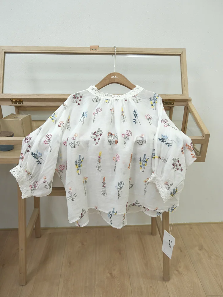 

Slimming Embroidered Loose Fit Overhead Summer irt Women's Sle Commute Faion Cotton Material Pear ape Body pe