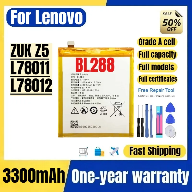 

BL288 for Lenovo ZUK Z5/L78011/L78012 Phone Battery High Quality High Capacity Replacement Bateria Grade A Cell with Tools