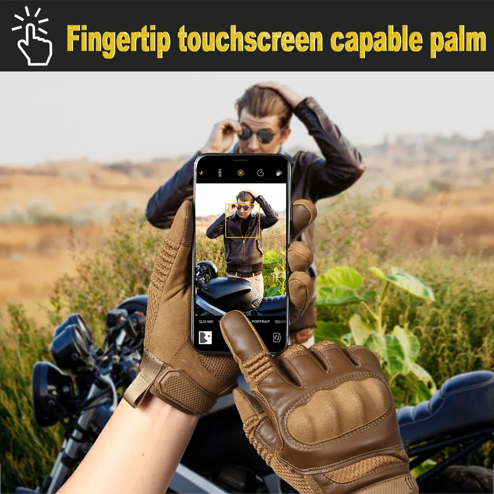 Touch Screen PU Leather Motorcycle Full Finger Gloves Racing Pit Bike Riding Motorbike Moto Motocross Enduro Non-slip Protective