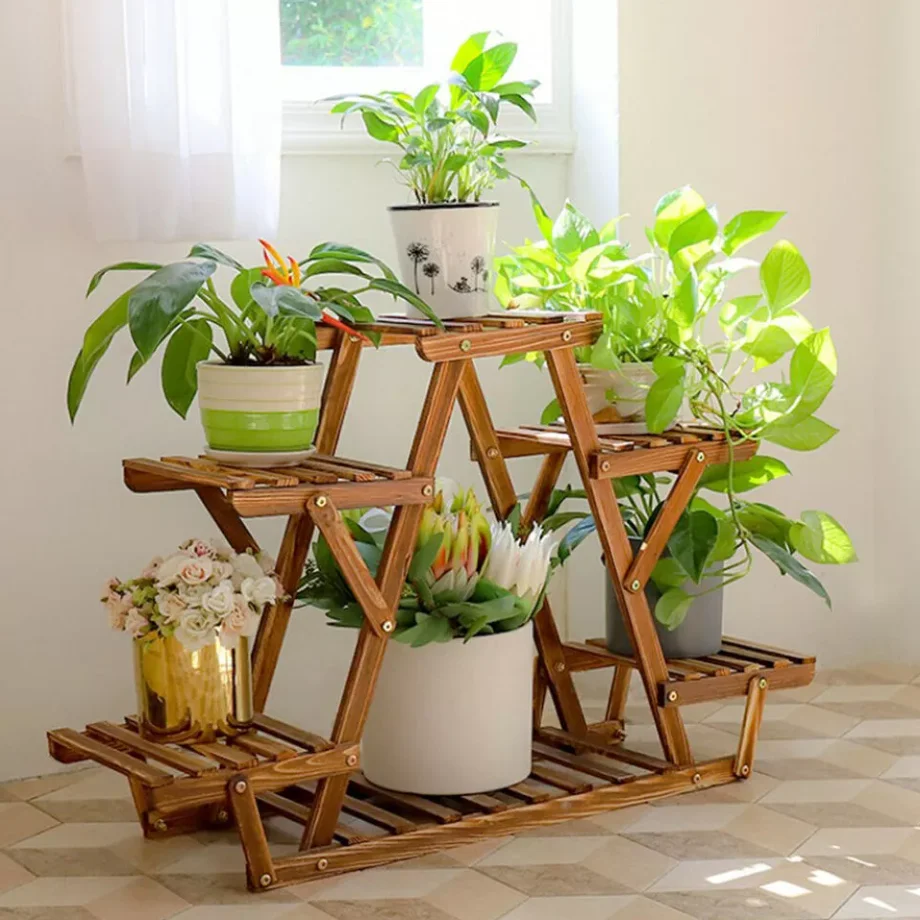 Heavy Duty Wooden Plant Stand 6 Tier Flower Rack Garden Display Shelf