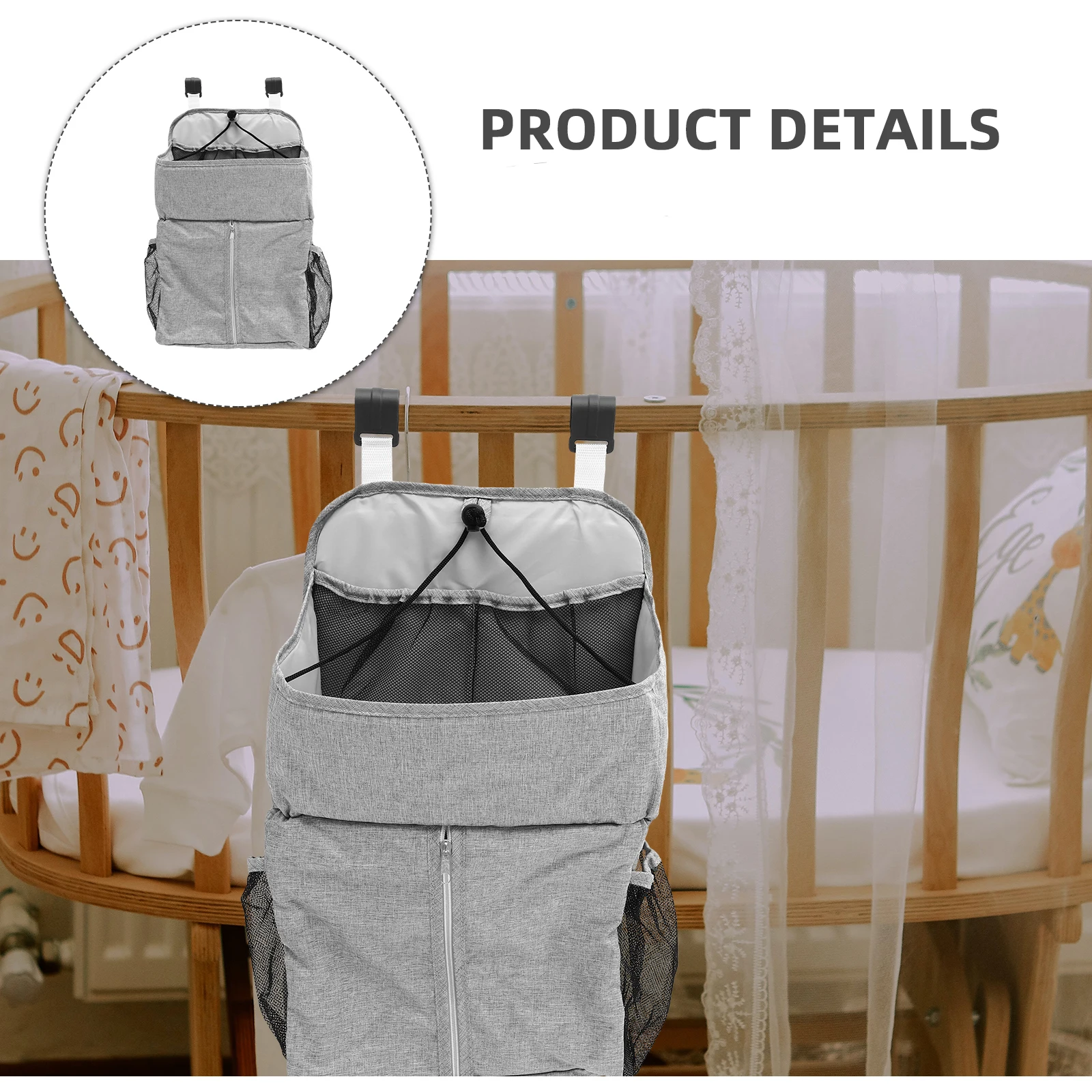 

1Pc Premium Linen Diaper Organizer Baby Crib Pouch Hanging Storage Bag Nursery Bed Bag