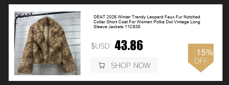 DEAT 2026 Winter Fashion Imitation Fur Leopard Pattern Coat For Women Notched Collar Long Style Notched Collar Jacket 11B9518