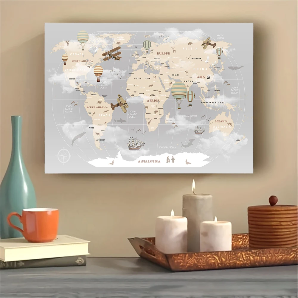 D World Map Bird Canvas Painting Mural for Living Room  Bedroom  Wall Decor Poster Prints  Decoration