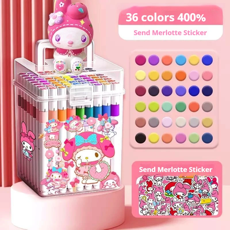 Sanrio Acrylic Marker Cinnamoroll Kuromi Primary School Students' Art Brush Watercolor Pen Opaque Color Overlapping Painting.