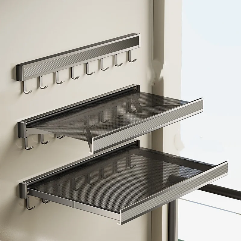 

1pc Folding clothes rack, shoe rack, retractable mesh wall mounted, hole free clothes drying tool for drying socks