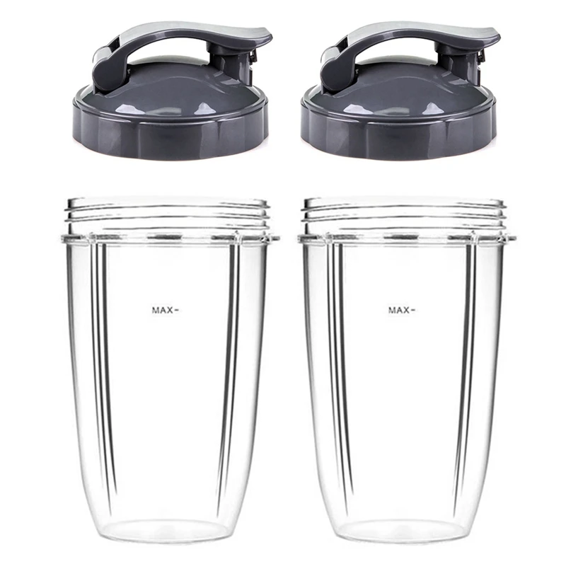 

24Oz Cups Set With Flip Top To Go Lid For Nutri 600W 900W Blender Juicer Mixer Replacement