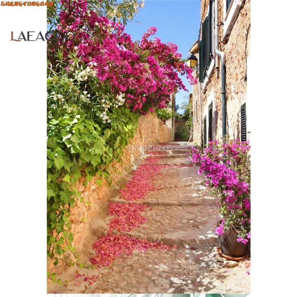 Old Town Potted Flower Vine Alley Corridor House Scenic Photo Backgrounds Photography Backdrops For Photo Studio