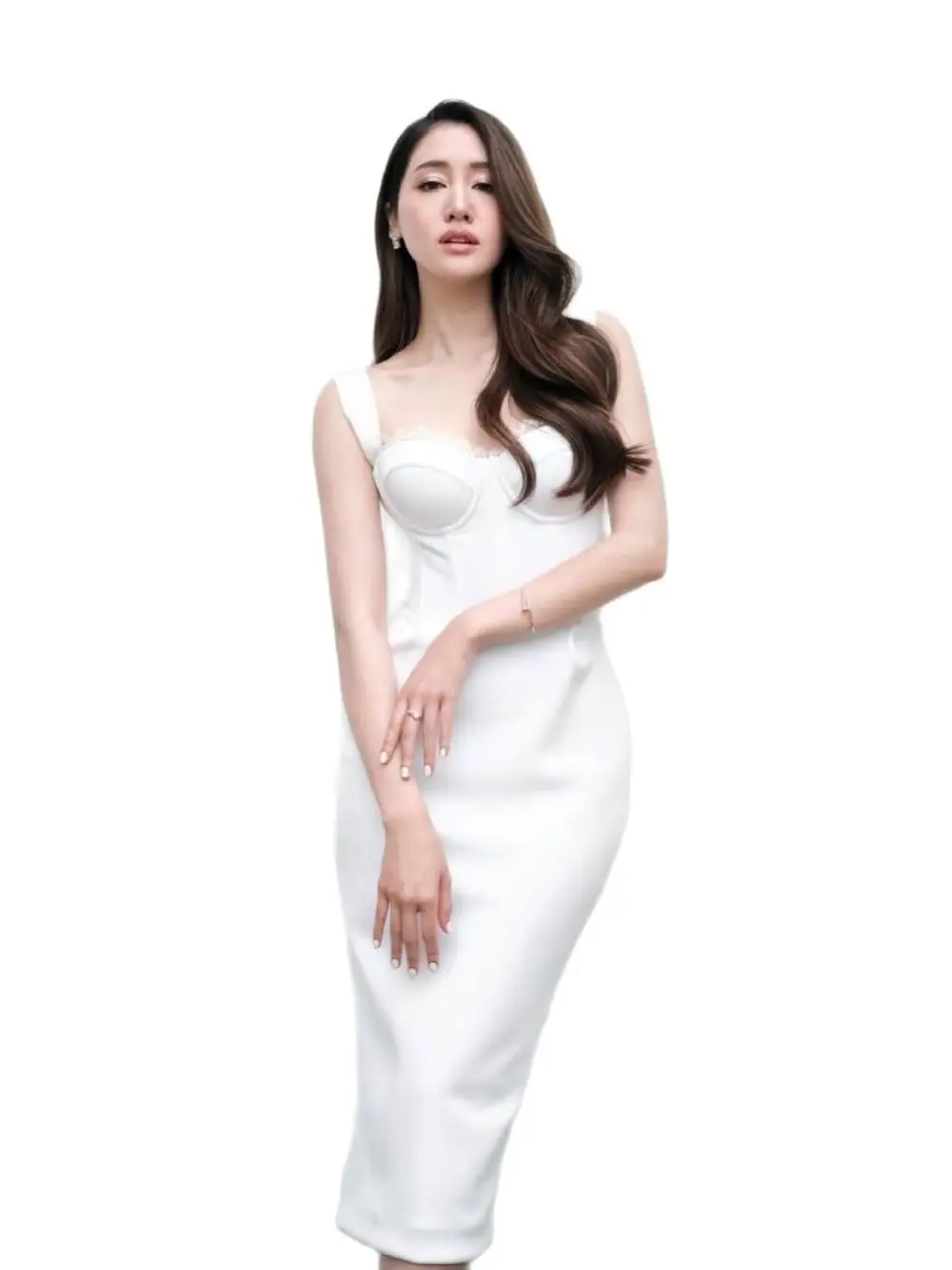 HOBORY Women High Quality Bandage Long Length Dress Sleeveless Strap Bow White Sexy Lace Bodycon Slim Party